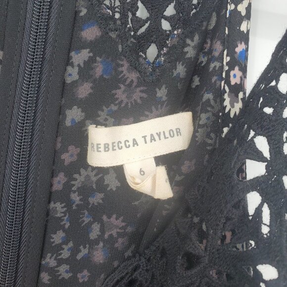 Rebecca Taylor Sleeveless Pop Flower Sleeveless Slip Dress Black Silk Size 6 - Picture 9 of 12